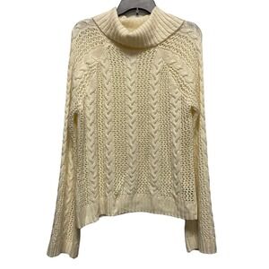 Marled Womens Large Cowl Neck Open Knit Cable Knit Pullover Sweater